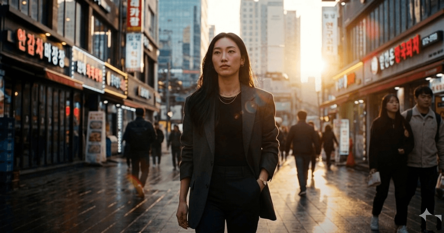 AI character in cinematic city scene